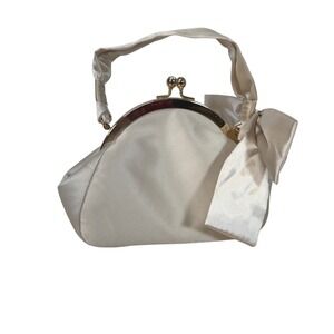 Kate Landry Champagne Satin Bow Evening Bag Purse Clutch Handbag Formal